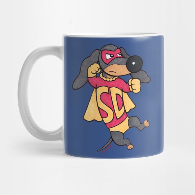 Cute Funny Super Doxie Dachshund Hero dog by Danny Gordon Art